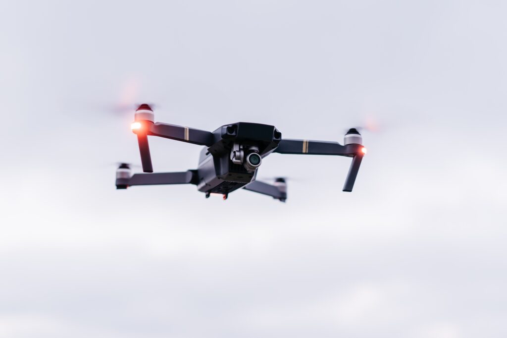 Drone flying near sea